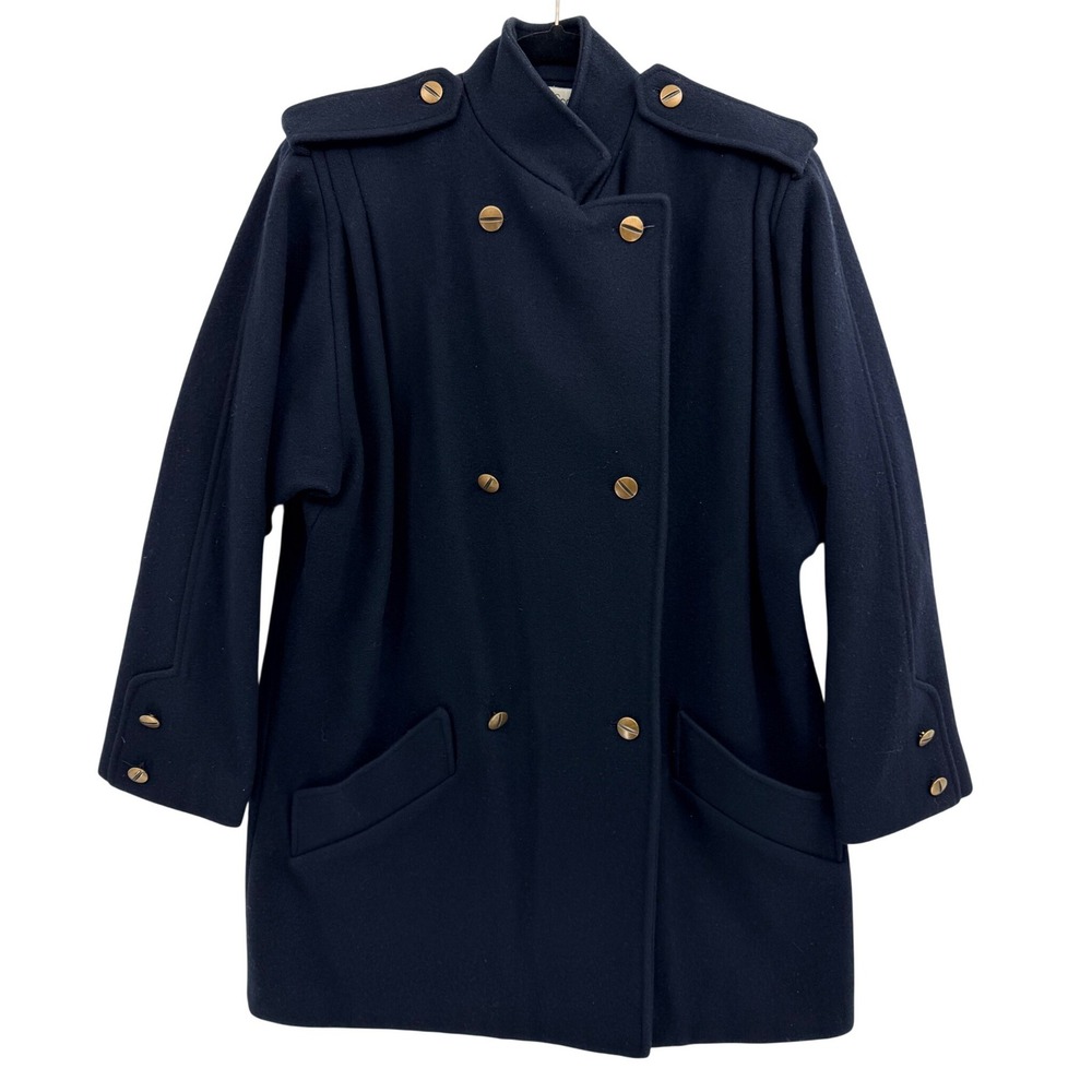Vintage Ashley Scott Pea Coat Size 12 Navy Blue Gold Wool Tailored‎ Timeless